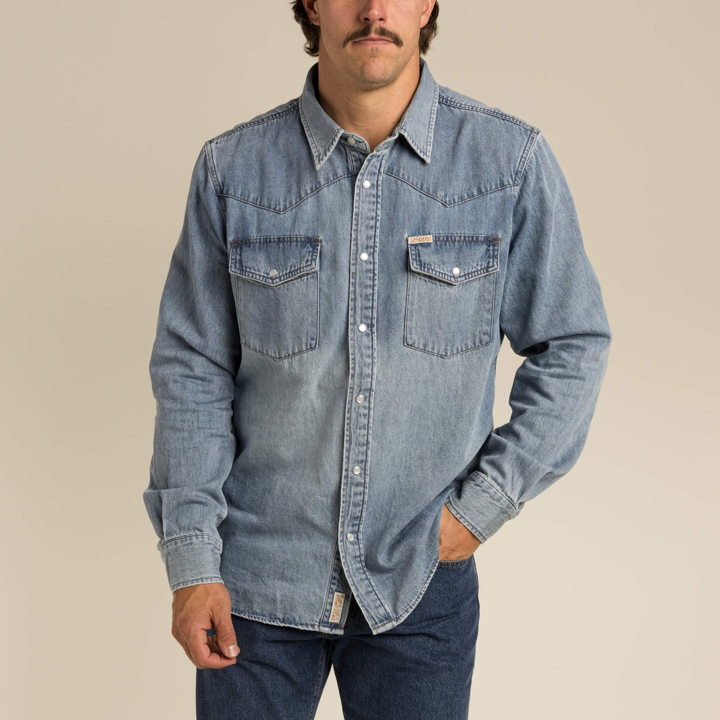 Sendero Provisions Co. The Wyatt Pearl Snap Long Sleeve Denim Shirt