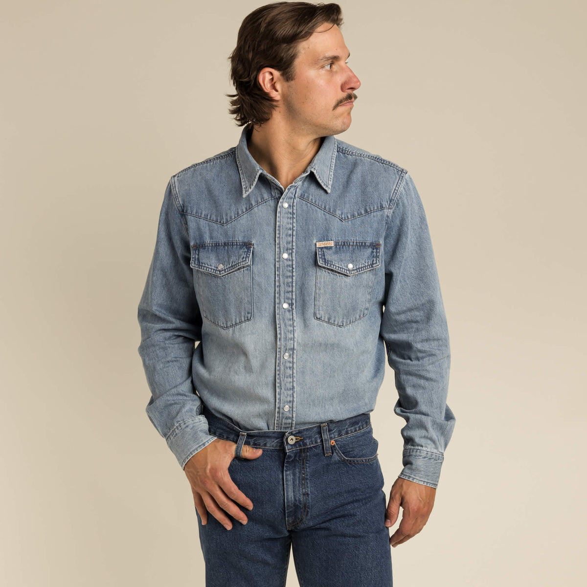 Sendero Provisions Co. The Wyatt Pearl Snap Long Sleeve Denim Shirt