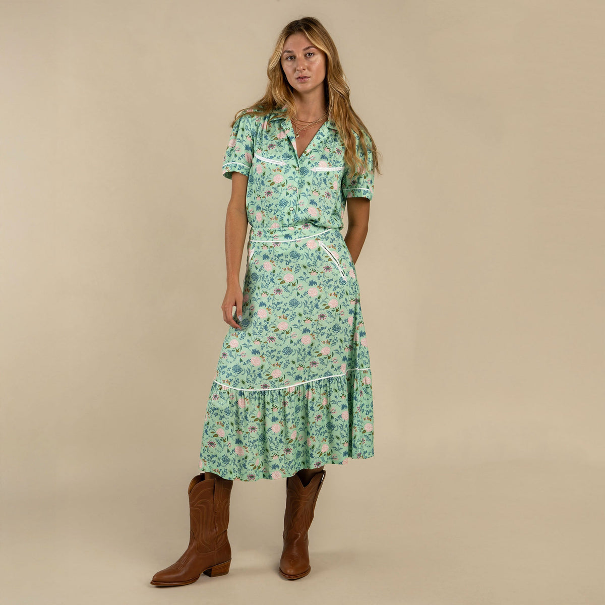 Sendero Provisions Co. Cheyenne Western Skirt - Mint Floral