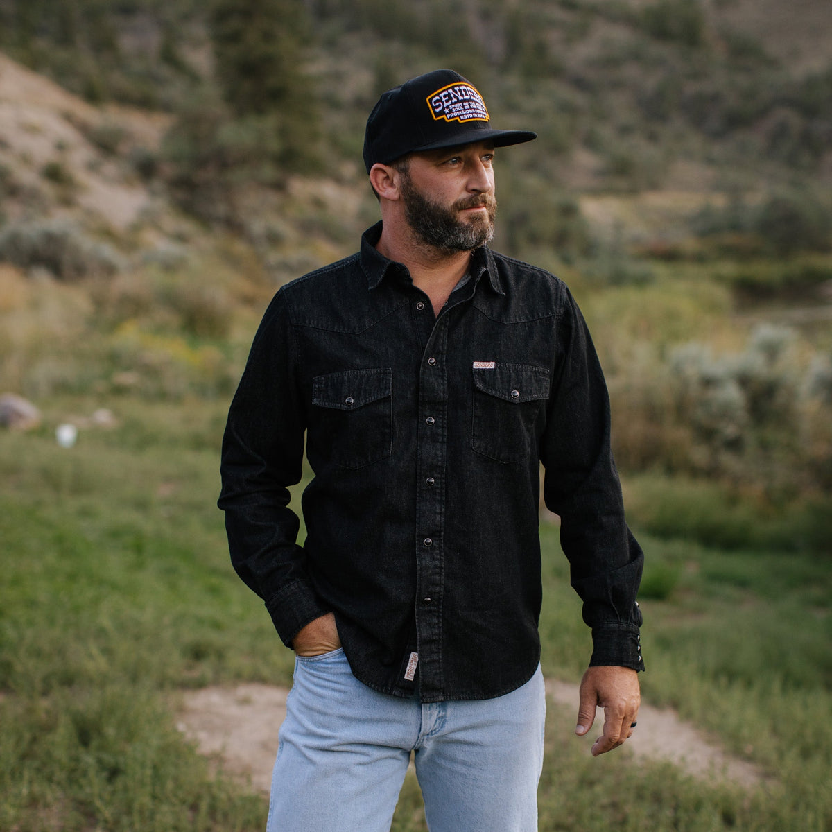 Sendero Provisions Co. The Wyatt Pearl Snap Long Sleeve Denim Shirt